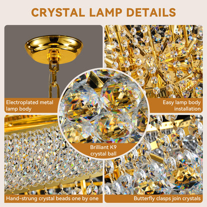 Dvasovio 42'' W Luxury 3-Tier Empire Crystal Chandelier, 36 LED Bulbs, 480 Hand-Strung K9 Crystals (4 Spares), 79-Inch Adjustable Chain, Ideal for Foyer, Staircase, Double-Height Living Room (Gold)