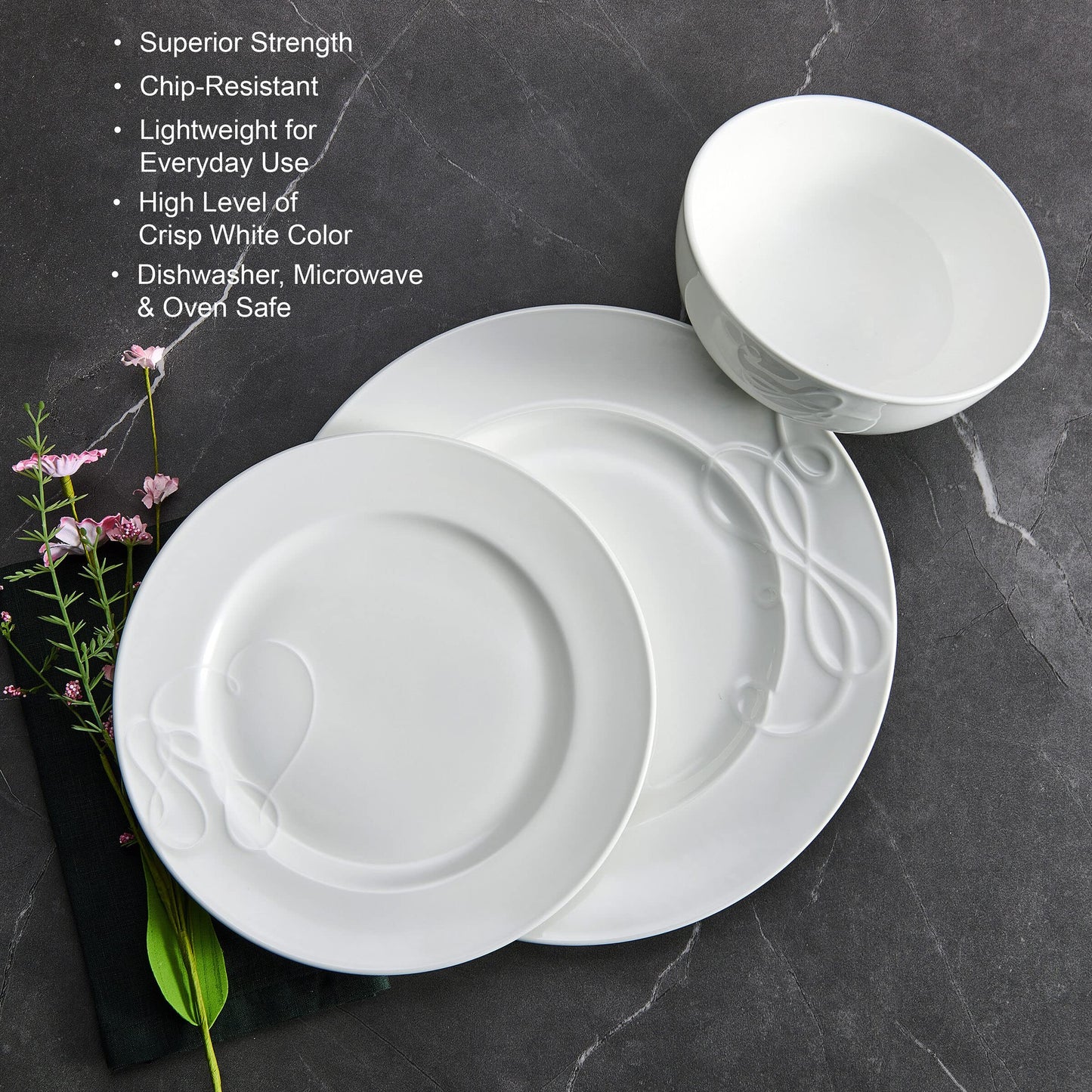Mikasa Love Story White Chip Resistant 18 Piece Dinnerware Set, Service for 6
