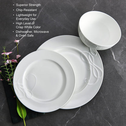 Mikasa Love Story White Chip Resistant 18 Piece Dinnerware Set, Service for 6
