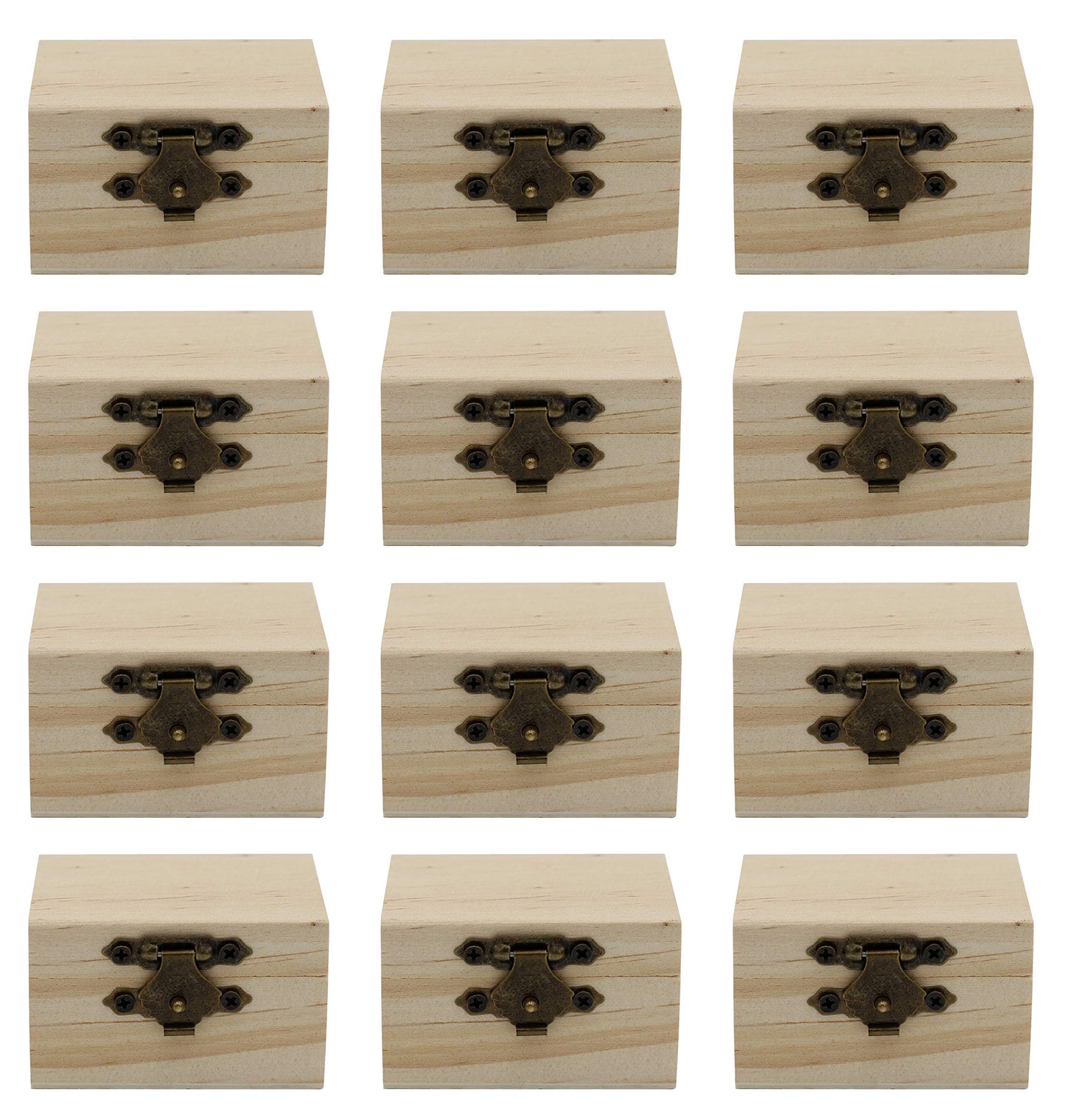 Creative Hobbies 12-Pack Mini Wooden Treasure Boxes with Locking Clasp - Unfinished Wood Treasure Chest for Party Favors, DIY Projects, Home Decor, Props, 2.3 x 1.5 x 1.5 Inches