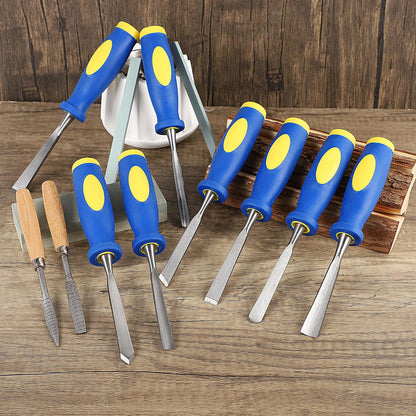 Lulu Home 13 PCS Wood Chisel with Canvas Bag, Wood Carving Tool Set Including Steel Beveled Chisel Tools with Rubber Handles, Rasps and Sharpening Stones for Woodworking