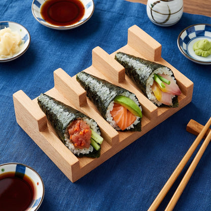 VOSAREA Sushi Taco Holder Wood Sushi Display Rack U Shaped Sashimi Plate Sushi Hand Roll Stand Sushi Platter Wood Taco Holder Sushi Taco Plate Japanese Novelty Serving Tray