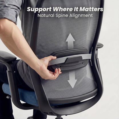 COLAMY Aether Executive Office Chair for Long Hours, One-Touch Easy Adjust Managerial Desk Chair with Levitating Seat Cushion & Pilot-Level Sync Armrests, 300 LBS Mid Back Mesh Computer Chair,Blue