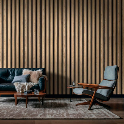 MSI 4-Pack Acoustic Wood Slat Wall Panels for Interior Decor, 3D Fluted Sound Absorbing Wood Paneling for Accent Wall Ceiling Kitchen Living Room Bedroom, Eco-Friendly MDF - 9.5 in. x 94.5 in. Natural