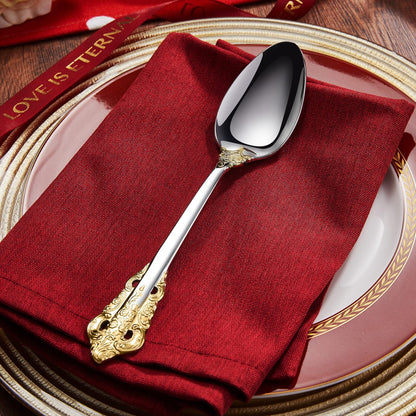 KEAWELL 2-Piece Gorgeous Large Serving Spoon, 18/10 Stainless Steel, Fine Large Serving Spoon, Sturdy Tablespoon, Dishwasher Safe, 9.4" (Gold Accent)