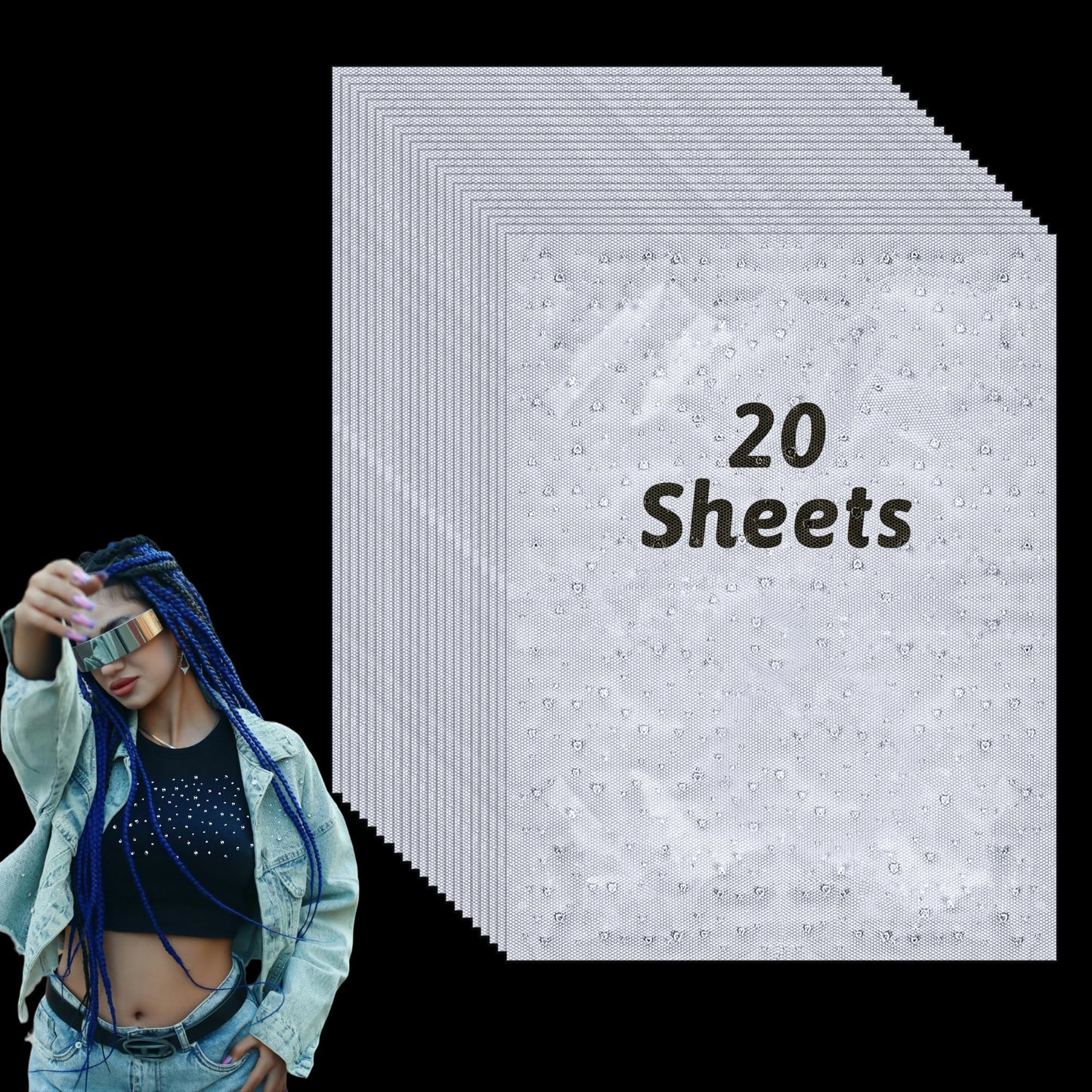 Dvobez 20 Sheet Iron-on Rhinestone Sheets - 2 Stunning Designs, AB Crystals & Glitter Hotfix Rhinestones, 2mm/3mm/4mm Mixed Sizes for Clothing, DIY Crafts, Gift Personalization & Home Décor