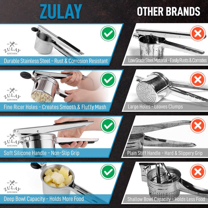 15oz Zulay Kitchen Large Potato Ricer, Heavy Duty Stainless Steel Potato Masher and Ricer for Mashed Potatoes, Mashed