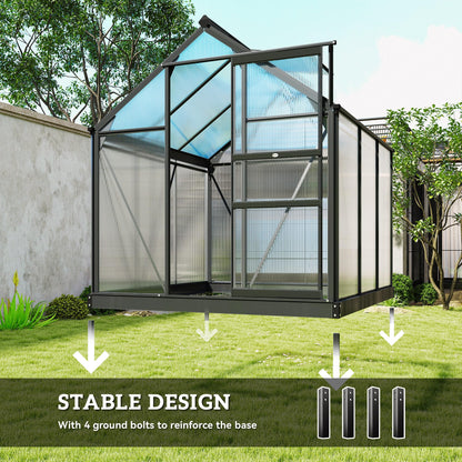 Outsunny 6' x 6' Greenhouse for Outdoors, Polycarbonate Greenhouse with Rain Gutter and Roof Vent, Aluminum Walk-in Green Houses for Outside for Patio Backyard Garden, Gray