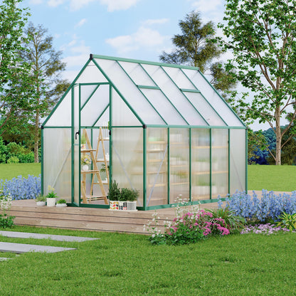 Polycarbonate Greenhouse for Outdoors, Large Walk-InGreenhouse with Quick Setup Structure and Roof Vent, Greenhouse with Ventilation