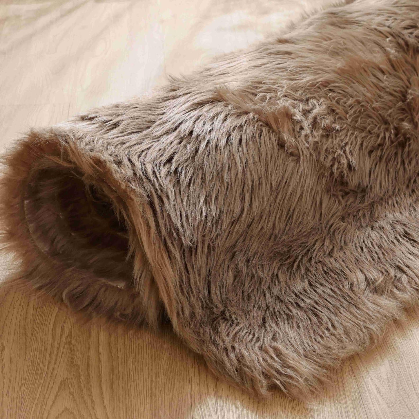 Goolela Sheepskin Area Rug 9x12 - Light Brown Beige - Fluffy Fuzzy Furry Carpet for Living Room Bedroom Faux Fur Rectangle
