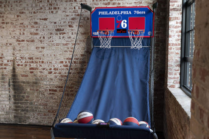Pop-A-Shot - Home Dual Shot with Philadelphia 76ers NBA Graphics l Sensor Scoring l 16 Game Modes l 7 Balls l Foldable Storage l for All NBA Fans