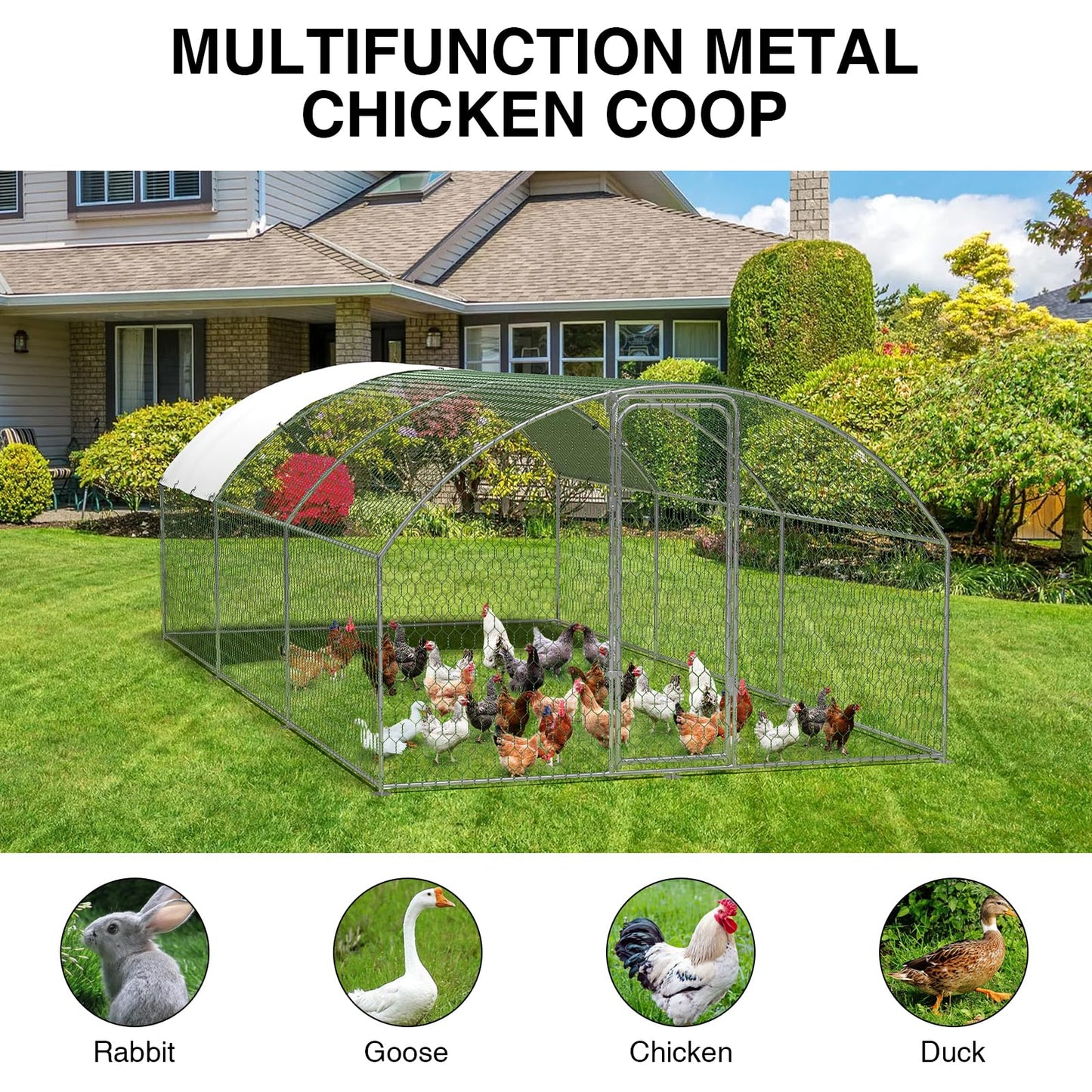 9.8'x19.7'x6.5' Large Metal Chicken Coop Walk-in Poultry Cage, Outdoor with Waterproof Anti-UV Cover & Galvanized Frame, Chicken Run for Backyard Farm, Ducks, Rabbits