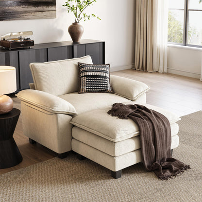 LINSY HOME Cloud Sofa Accent Chair with Ottoman Chaise Lounge Chair Indoor, Corduroy Couch Sofa Chair for Living Room Apartment Bedroom Office, Beige