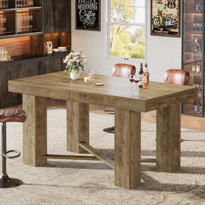 Tribesigns 55" Wooden Bar Table, Farmhouse Rectangular Counter Height Table, Modern Home Bar Furniture for Kitchen, Dining Room, Living Room, Pub, Bistro, Basement, Natural Wood