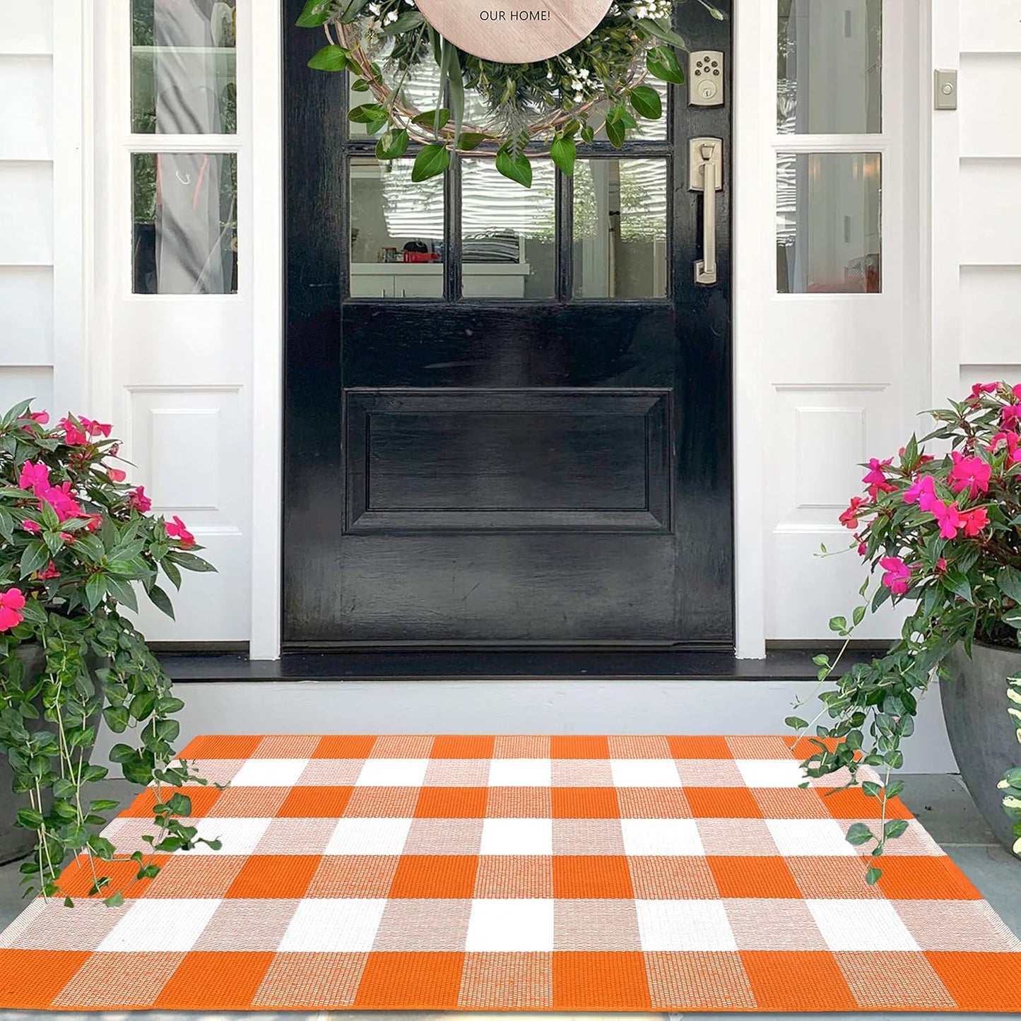 IOHOUZE Cotton Buffalo Plaid Check Rug, 27.5 x 43 Inches, Washable Woven Outdoor Indoor Welcome Mat
