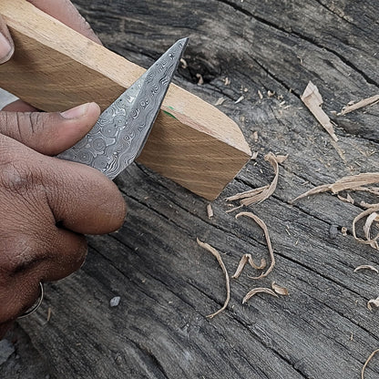 HAWK KNIVES Handmade Damascus Steel Blade Kiridashi Knife - 2.5 in Professional Woodworking, Marking, Wood Carving Tool & Leather Sheath