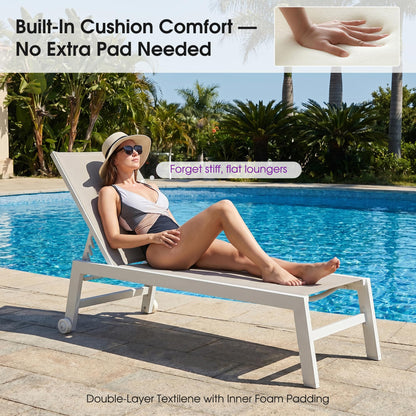 PURPLE LEAF Outdoor Chaise Lounge Set Adjustable Sunbathing Recliner with Side Table for Poolside Beach Patio Outside Aluminum Chaise Lounger Khaki