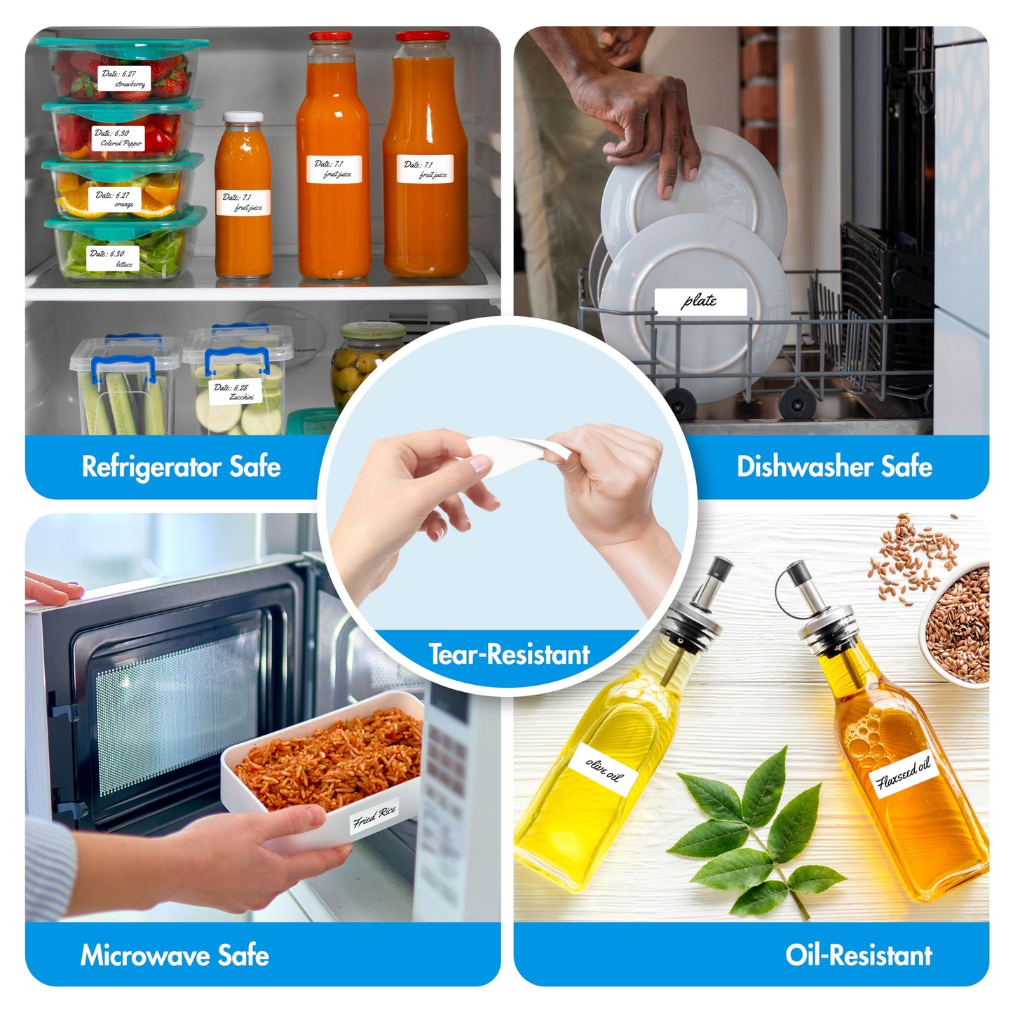 1000 Removable Food Labels, Water/Oil/Tear Resistant Blank Stickers with Perforation Line for Food Containers, Freezer, Fridge, Jars, Pantry, Organization (1” x 2”)