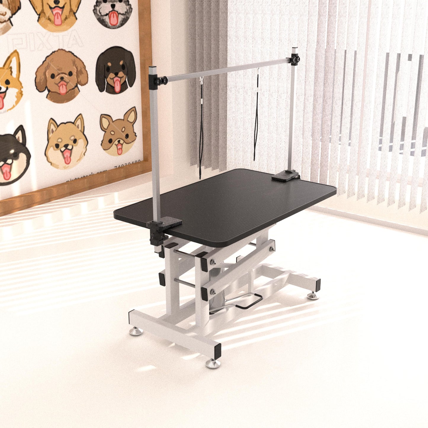 GDFStudio 42.5" Hydraulic Dog Grooming Table with Adjustable Arm & Noose, Heavy Duty Z-Lift Pet Grooming Table for Dogs at Home, Height Adjustable 21" to 36", 330LBS Capacity, White+Black