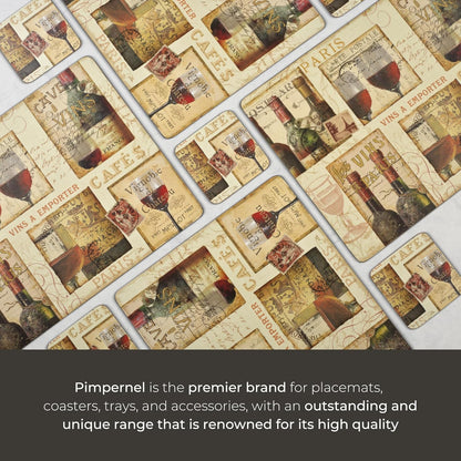 Pimpernel French Cellar Coasters - Set of 6 Rustic Wine Labels Cork-Backed Drink Coasters for Home Decor