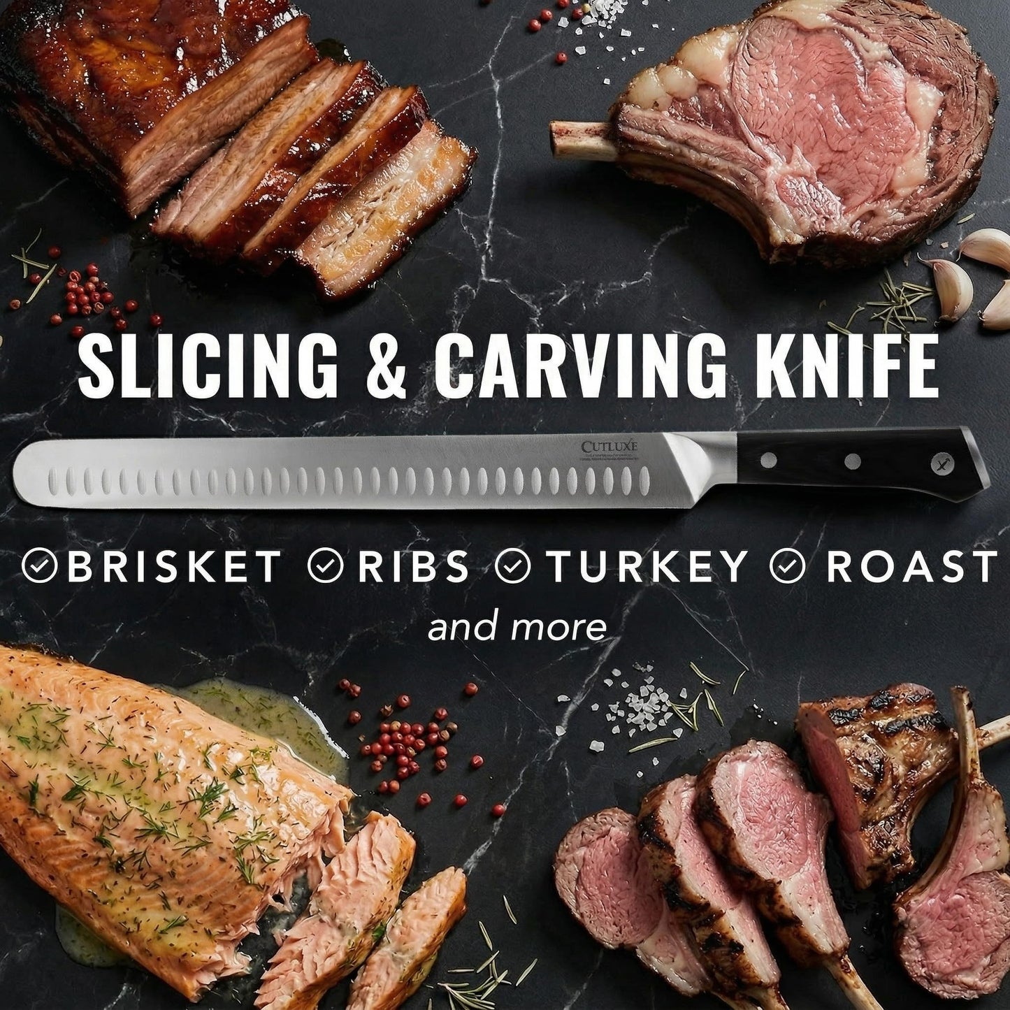 Cutluxe Brisket Knife – 12" Carving & Slicing Knife for Meat & BBQ – Razor Sharp German Steel, Sheath Included, Ergonomic Full Tang Handle Design, Fathers Day Gift For Dad – Artisan Series