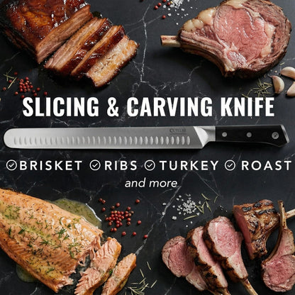 Cutluxe Brisket Knife – 12" Carving & Slicing Knife for Meat & BBQ – Razor Sharp German Steel, Sheath Included, Ergonomic Full Tang Handle Design, Grilling Gifts for Men – Artisan Series