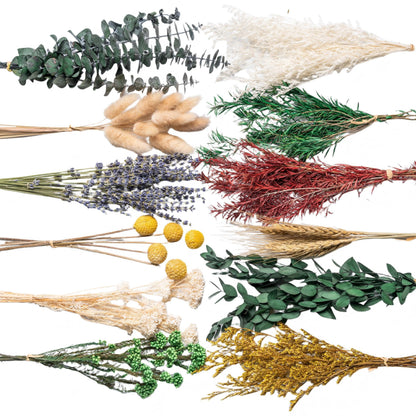 12kinds Natural Dried Flowers DIY kit ,10~12inch,Handpicked Including Lavender/Eucalyptus/Wheat,for Home Office Wedding Decor, Low-Maintenance