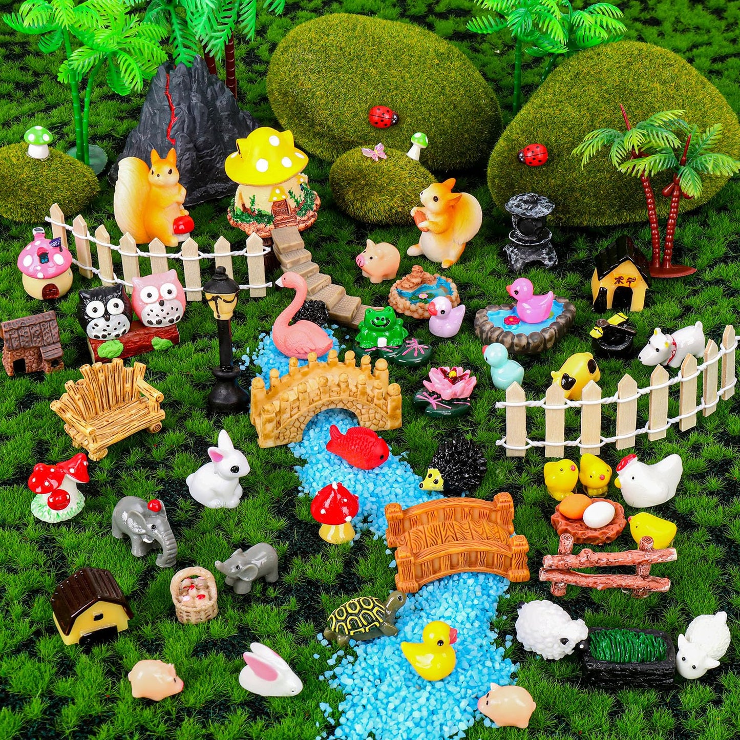 QAUYETM 160 Pcs Fairy Garden Accessories Miniature Resin Animals Tiny Fairy House Figurines Fairy Garden Ornament Kit for DIY Crafts Micro Landscape Dollhouse Mini Scene Garden Outdoor Decor