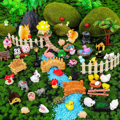 QAUYETM 160 Pcs Fairy Garden Accessories Miniature Resin Animals Tiny Fairy House Figurines Fairy Garden Ornament Kit for DIY Crafts Micro Landscape Dollhouse Mini Scene Garden Outdoor Decor