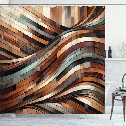 Ambesonne Brown Shower Curtain, Intricate Vertical and Horizontal Wavy Pinstriped and Brushstroke Print, Cloth Fabric Bathroom Decor Set with Hooks, 69" W x 70" L, Blue Grey Camel Maroon