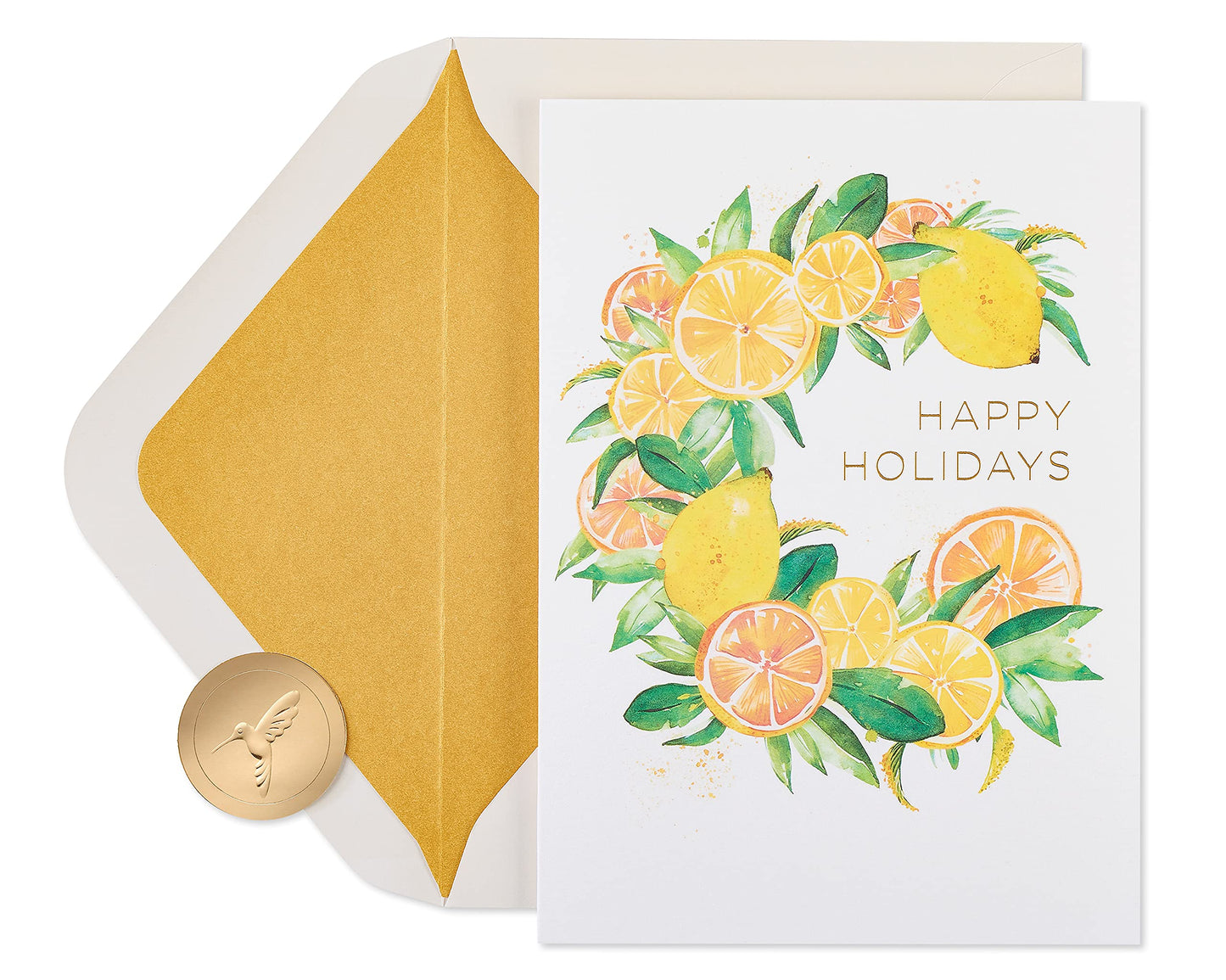 Papyrus Boxed Christmas Cards with Envelopes, Wishes of the Season, Citrus Wreath (14-Count)