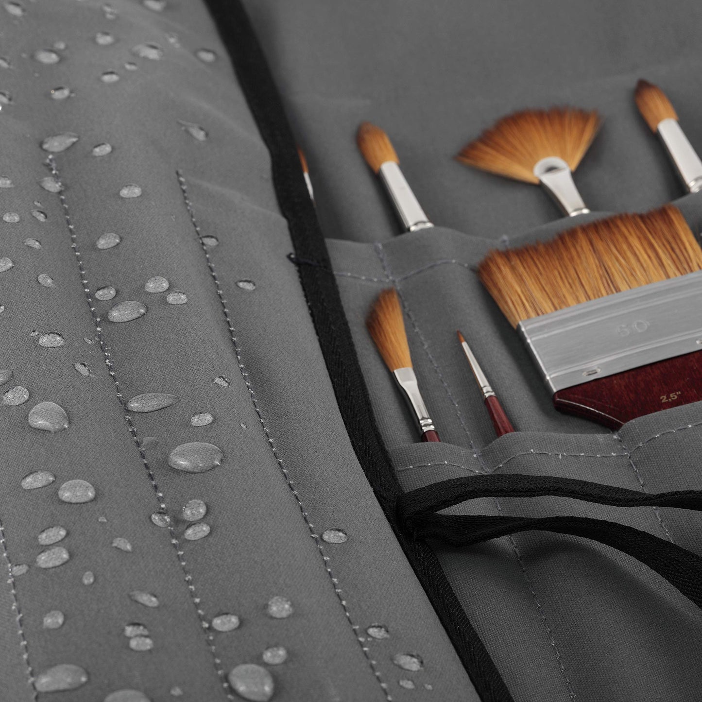 New York Central Professional Paint Brush Roll Up Case and Art Brush Organizer, Waterproof, LightWeight, Breathable and Tough, 20"X20" 3/8" Unrolled, Gray with Black Piping