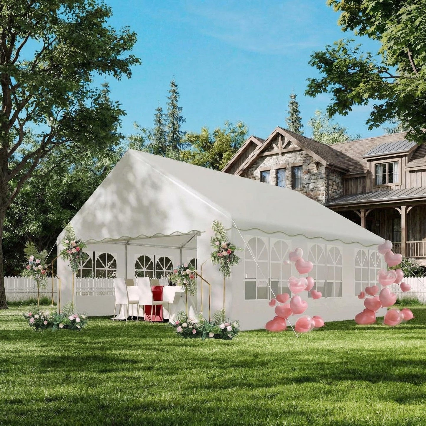 20x33 ft Heavy Duty Party Tent, Outdoor Wedding Canopy with Removable Sidewalls & Waterproof UV Roof, White Commercial Event Shelter for Backyard, Reception, Festival, Camping