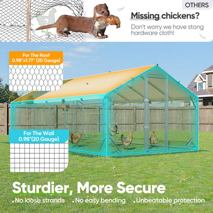 Quictent 18x9x6.6ft Metal Chicken Coop Run with Perch & Swing, Elite Series Large Walk-in Outdoor Poultry Cage Heavy Duty Predator Proof Hen Duck Rabbit Farm Pen House, Waterproof Anti-UV Cover