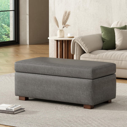 Christopher Knight Home Kaisa Rectangle Storage Ottoman, Wooden Frame Ottoman Bench with Large Seat for Living Room/Entryway, Comfy Seating Experience with Dense Foam Padding, Dark Grey