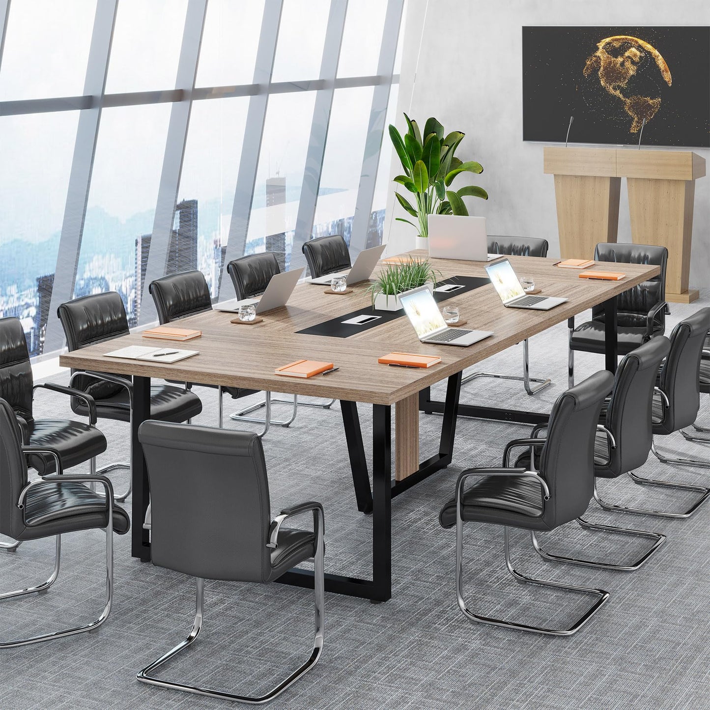 Tribesigns 8FT Conference Table, 94.49 L x 47.24 W x 29.53 H Inches Large Meeting Podcast Table for 10 People, Business Style Wooden Training Table with Strong Metal Frame for Office Conference