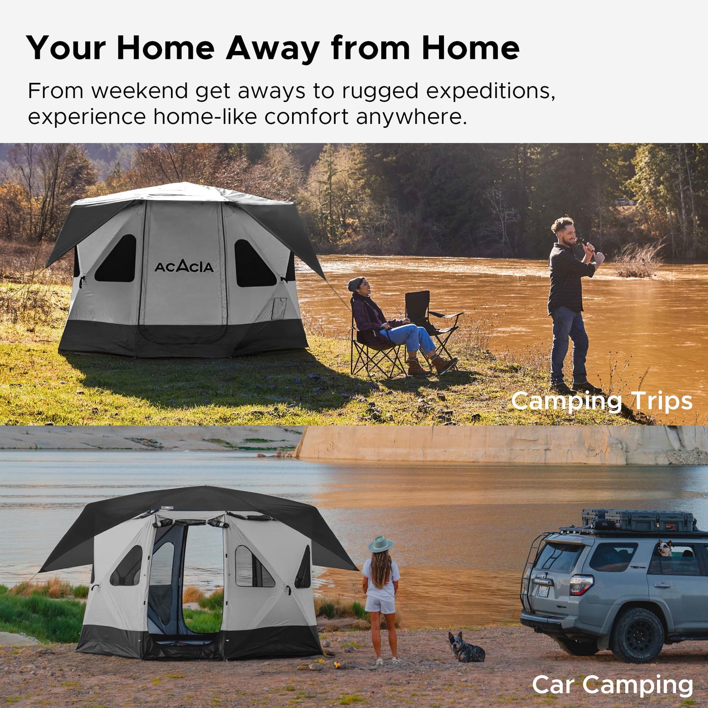 Space Acacia Lite Camping Tent | 4-8 Person Pop Up Tents for Camping | Lightweight & Durable Beach Tent | Level 7 Wind Resistance, UPF 50+ | Quick Setup for Camping & Backyard, Moonstone