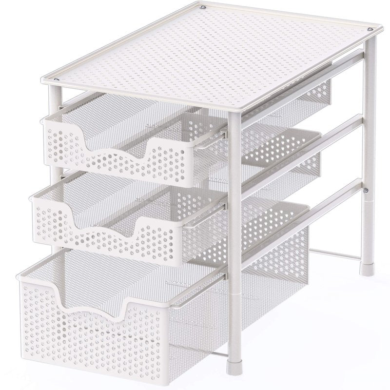 Simple Houseware 3 Tier White Alloy Steel Sliding Basket Organizer Drawer Cabinet