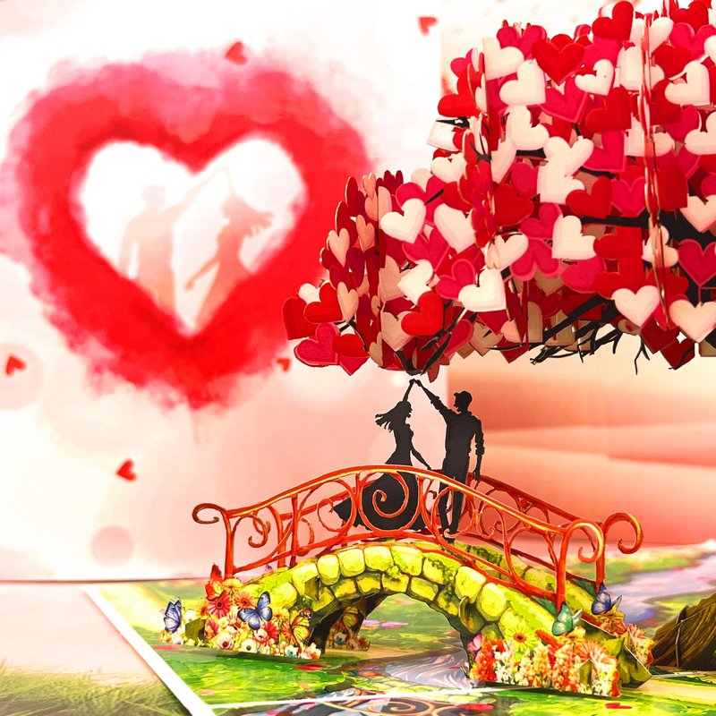 Anniversary Pop Up Card, 3D Love Tree Hearts with Couple, Wedding Anniversary Card for Wife, Husband, Couple, Love Card for Her, Him, Ideal Gift for Wedding, Anniversary, Valentines, Romantic Birthday, Mothers Day
