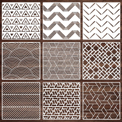 9 Pieces Tile Stencil Set Geometric Wall Stencil Modern Wall Stencil Modern Geometric Tile Template Reusable Wall Template Plastic Drawing Stencils for Ceramic Tile Wood Wall Home Decor (12 x 12 Inch)