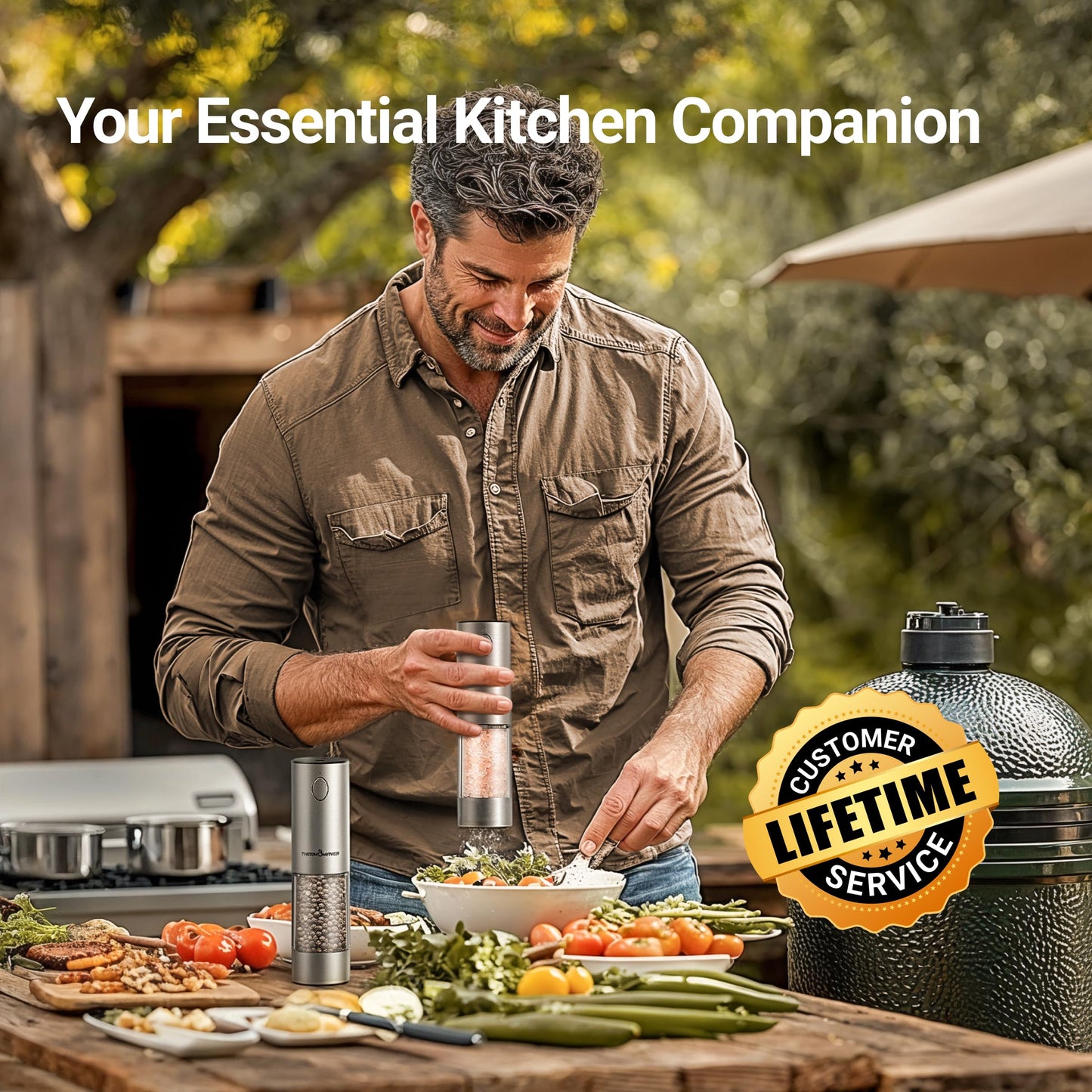 ThermoMaven Electric Salt and Pepper Grinder Set, 110ml Larger Rechargeable Automatic Salt and Pepper Mill Grinder with 6 Adjustable Coarseness, Electric Salt and Pepper Shakers, LED, Gun Grey