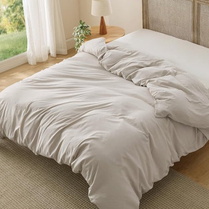 Bedsure King Duvet Cover - Soft Prewashed Cotton-Like Polyester, 120x98 Inches, Linen Design