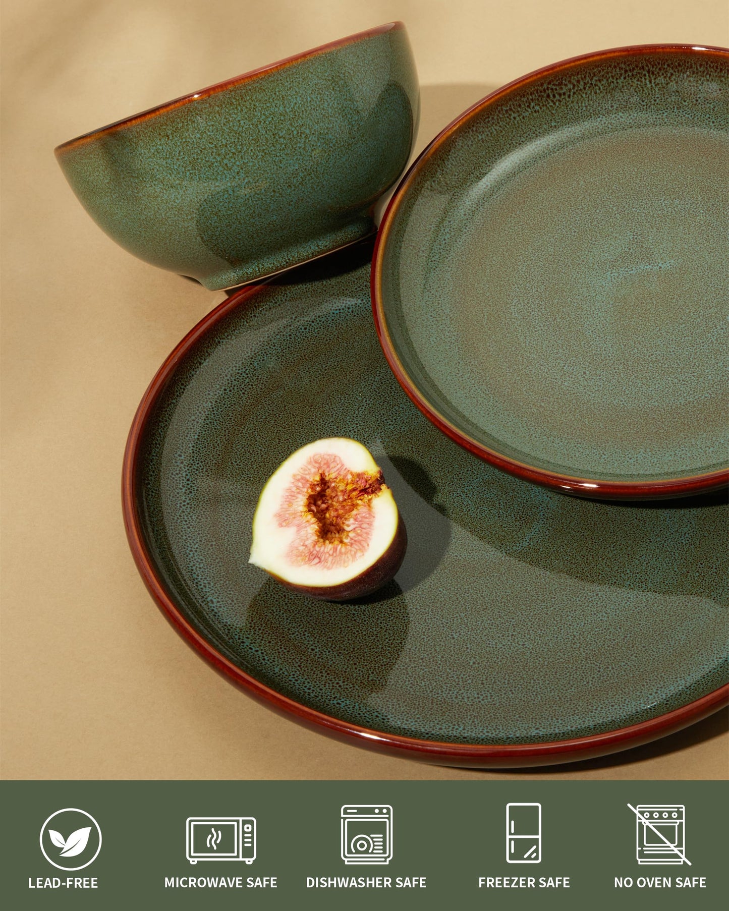 Pokini Stoneware Dinnerware Sets, Ceramic Plates and Bowls Set, Microwave & Dishwasher Safe Kitchen Dishes, Modern Dinner Salad Plates | Cereal Bowls, Dishware Sets Service for 4 Sage Green