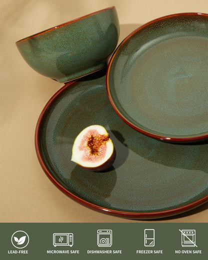 Pokini Stoneware Dinnerware Sets, Ceramic Plates and Bowls Set, Microwave & Dishwasher Safe Kitchen Dishes, Modern Dinner Salad Plates | Cereal Bowls, Dishware Sets Service for 4 Sage Green