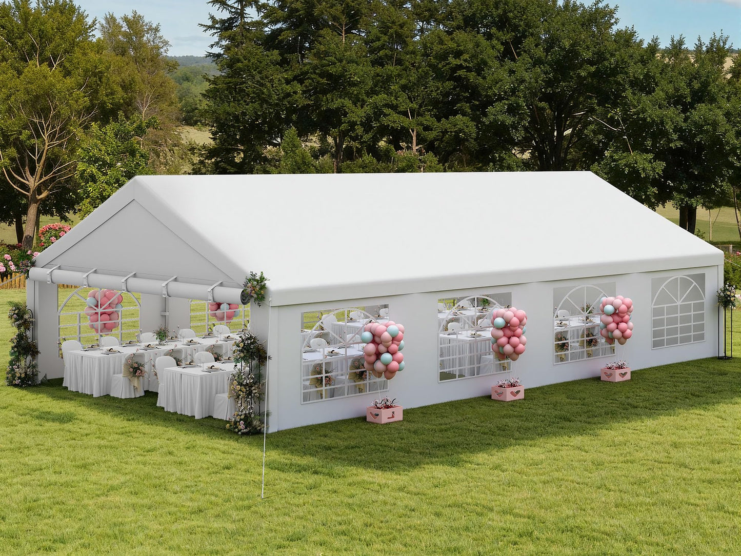 DWVO 20x30ft Party Tent Outdoor Heavy Duty Wedding Event Shelters Galvanized Canopy with Upgraded Large Roof, 2 Storage Bags, Removable PVC Sidewalls, White