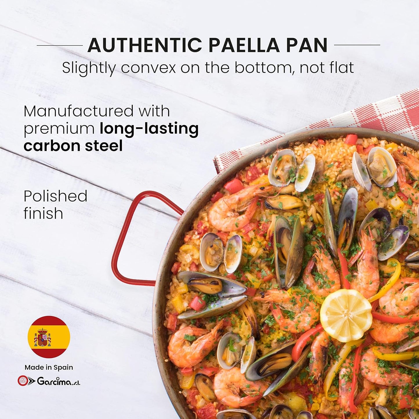 Machika Skillet Pan, Carbon Steel Paella Pan for Cooking, Perfect for Outdoors, Camping, 10 Servings, 17 In