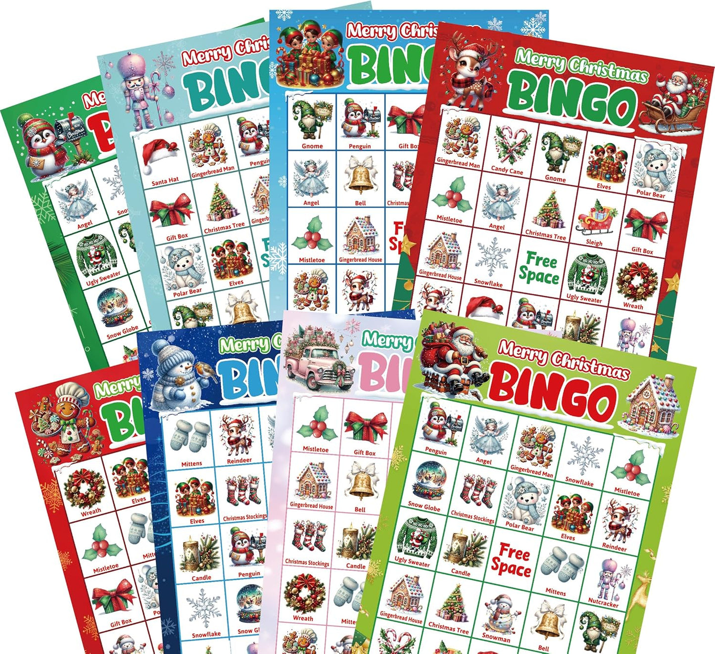 24 ceiba tree Christmas Bingo Game Cards for Adults Kids Family Large Group Players Winter Holiday Bingo Party Favors