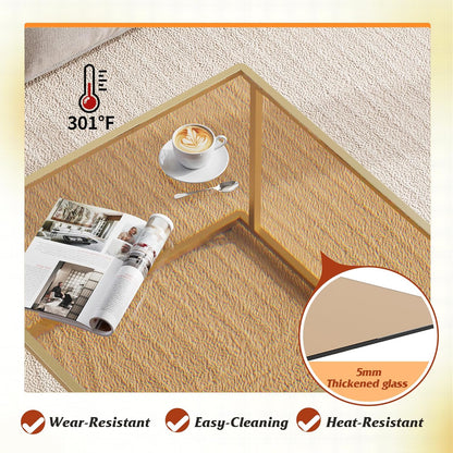 26.4 26.4in, WLIVE Coffee Table, Glass Coffee Table for Living Room, Modern Small Coffee Table with Tempered Glass