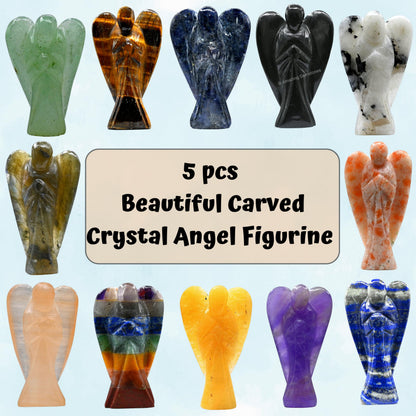 Amazing Gemstone Crystal Angel Figurines Bulk Set for Meditation Crystal Grid Gift - Wholesale Bulk Crystals and Healing Stones Premium Gemstones for Protection and Healing Energy - Pack of 5