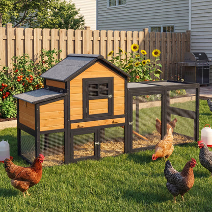 WHEGETED Large Chicken Coop Outdoor Durable Duck House Poultry Pet Hutch & 2 Wood Eggs Run Cage Nesting Box Waterproof Asphalt Roof Ramp Removable Tray Wire Fence for Backyard Small Animal 79" Orange